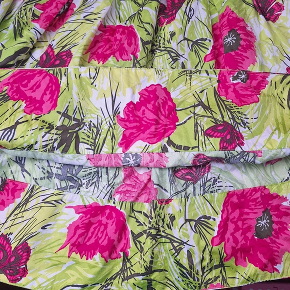 Talbots Size 12 Green Red Floral Butterfly Pleated Side Zip Cotton A-Line Skirt - Picture 8 of 12